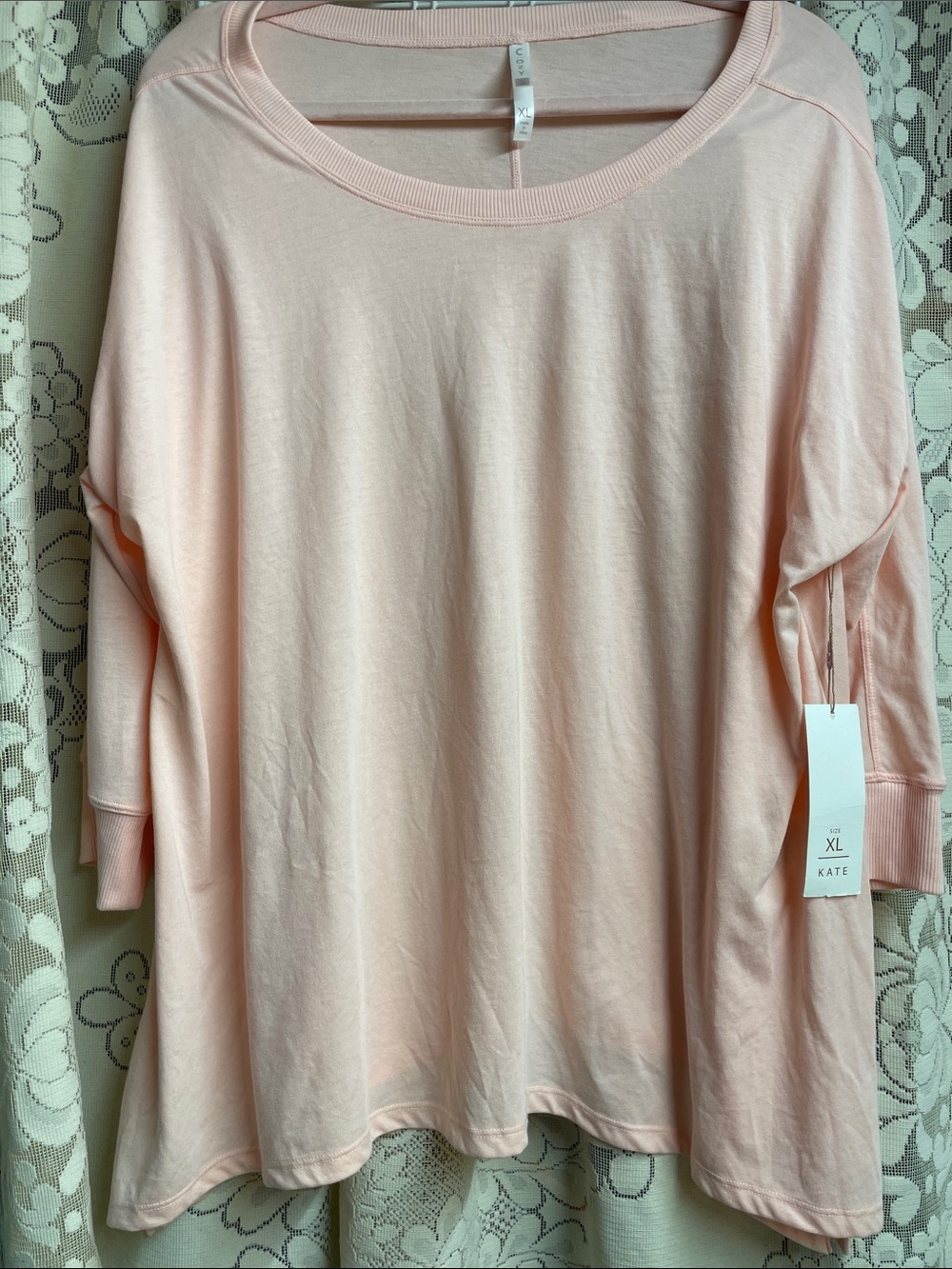 Kate Soft Pink/peach Cozy Women's Scoop Neck Top - XL